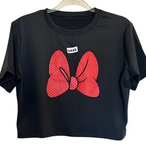 Unbranded Chic Black Crop Top with Red Bow Accent Junior XXL short sleeves